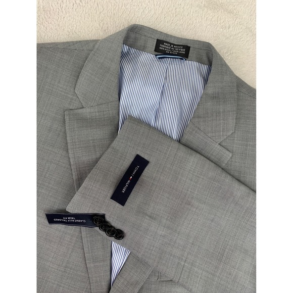 Tommy Hilfiger Blazer Mens 40R Grey Trim Fit Worsted Wool Sport Coat NEW